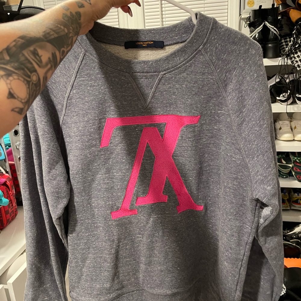 Louis Vuitton Gray Sweater with Pink Logo